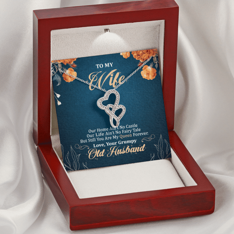 To My Wife Our Home Ain't No Castle But Still You Are My Queen Double Hearts Pendant Necklace