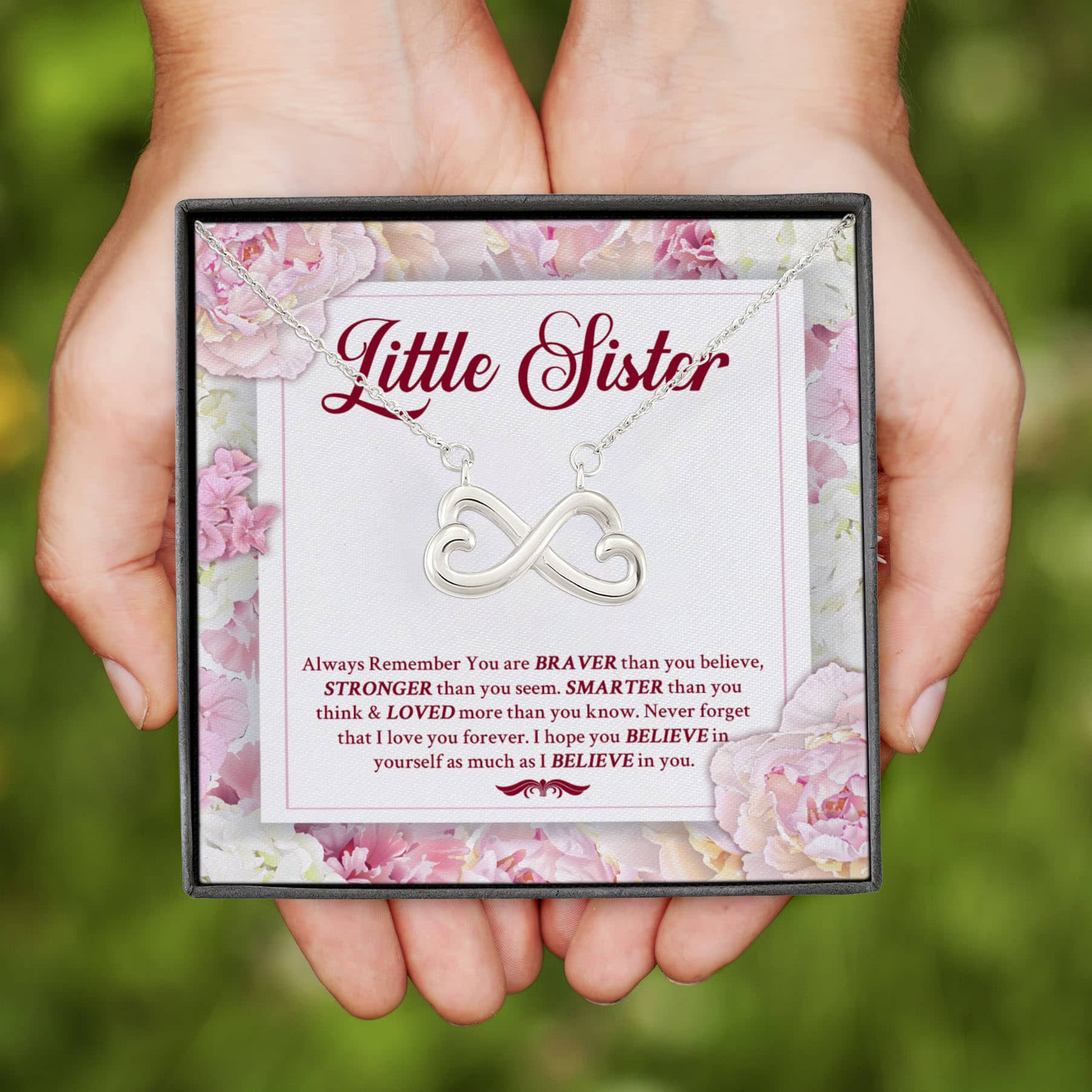 3VT. Little Sister Always Remember Infinity Heart Necklace (Silver)