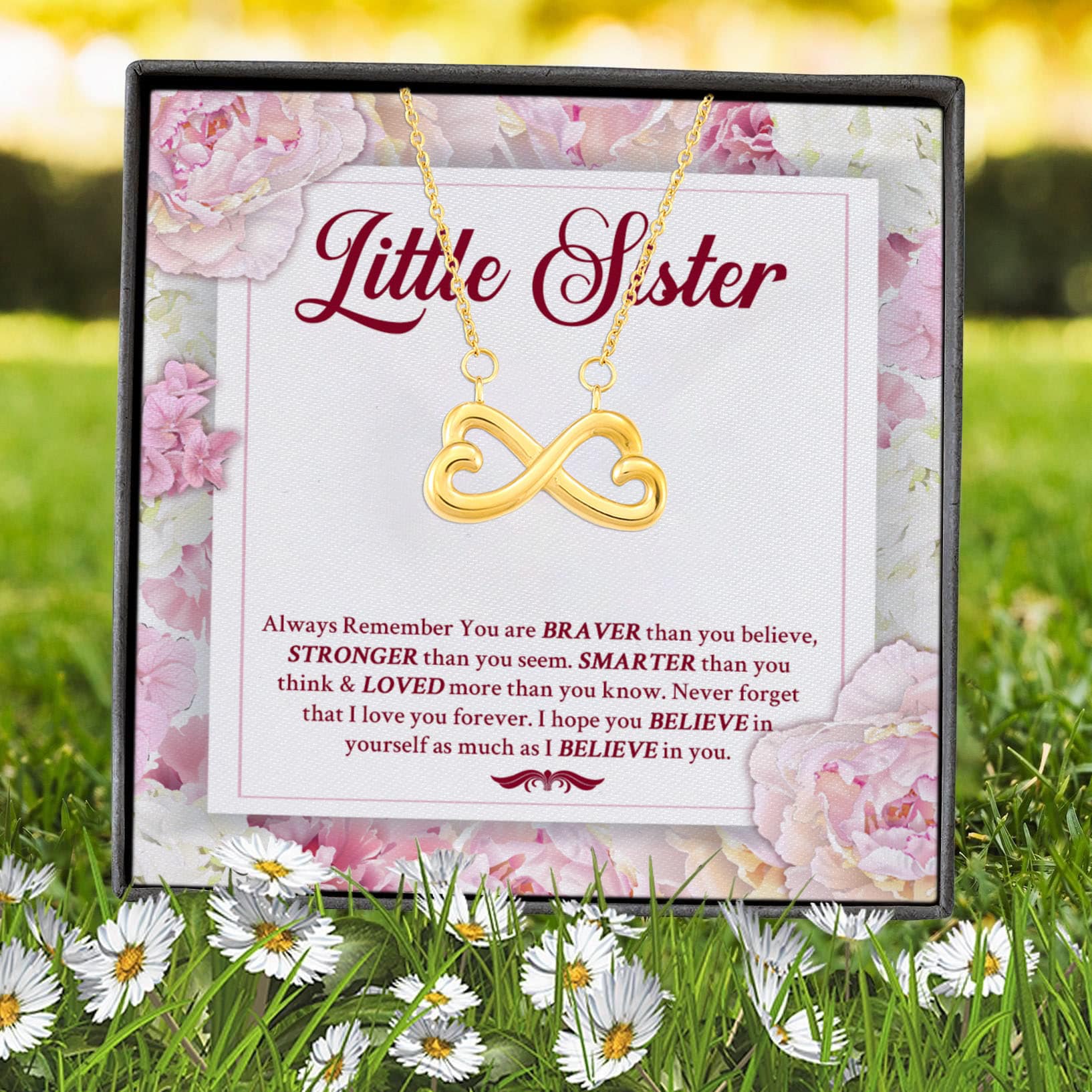 3VT. Little Sister Always Remember Infinity Heart Necklace (Gold) 7