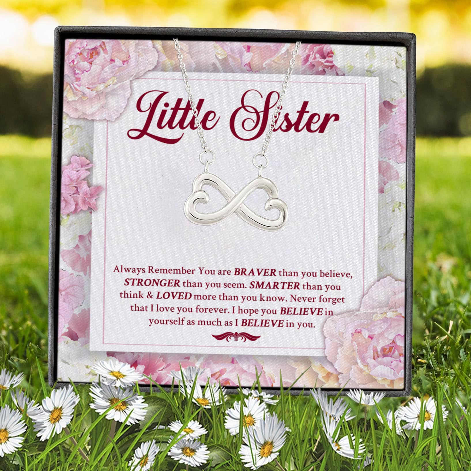 3VT. Little Sister Always Remember Infinity Heart Necklace (Silver) 7