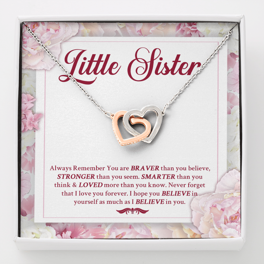 Little Sister Always Remember You Are Braver Than You Believe Stronger Than You Seem Interlocking Hearts Pendant Necklace - Interlocking Hearts Necklace