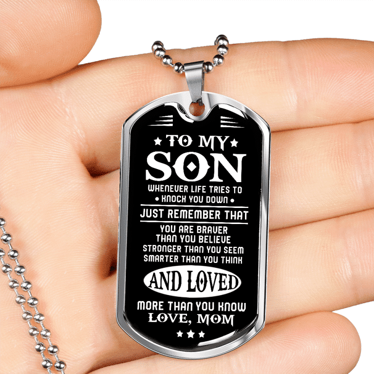 From Mom To My Son Whenever Life Tries to Knock You Down Dog Tag Pendant Necklace