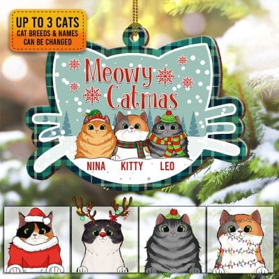 Personalized Cat Breed Meowy Catmas Custom Shaped Wooden Christmas Ornament - Cat Personalized Christmas Ornament