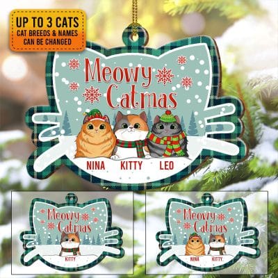 Alternative view of Personalized Cat Breed Meowy Catmas Custom Shaped Wooden Christmas Ornament - Cat Personalized Christmas Ornament