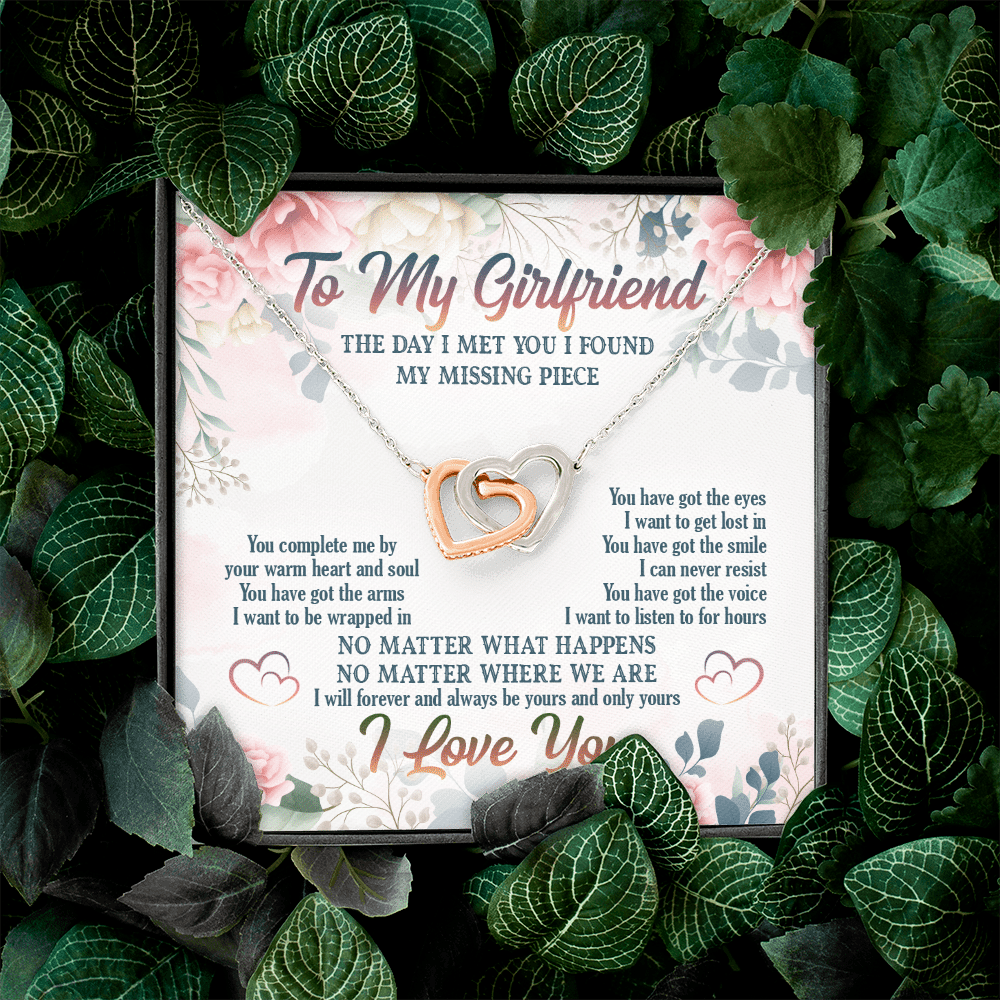 To My Girlfriend From Boyfriend Day I Met You I Found My Missing Piece Interlocking Hearts Pendant Necklace