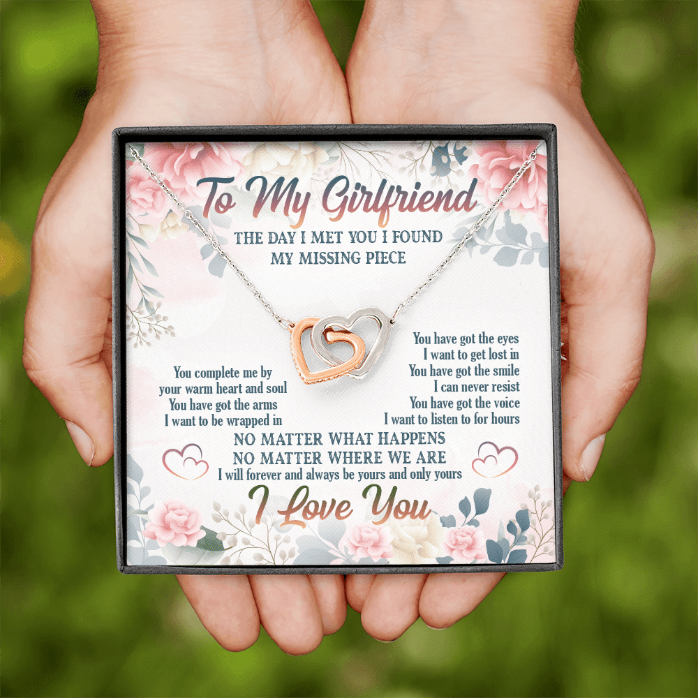 To My Girlfriend From Boyfriend Day I Met You I Found My Missing Piece Interlocking Hearts Pendant Necklace