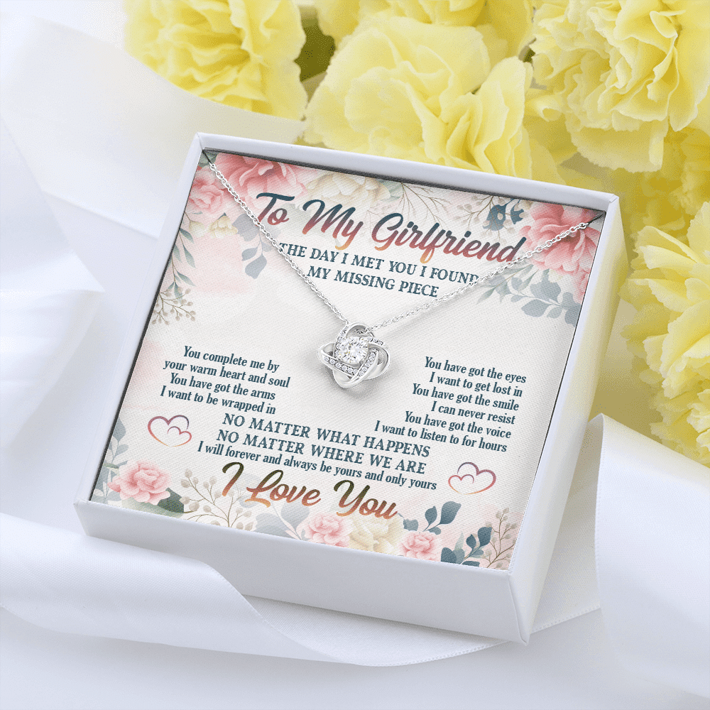 To My Girlfriend From Boyfriend The Day I Met You I Found My Missing Piece Love Knot Necklace Jewelry Gifts To My Girlfriend From Boyfriend The Day I Met You I Found My Missing Piece Love Knot Necklace Jewelry Gifts