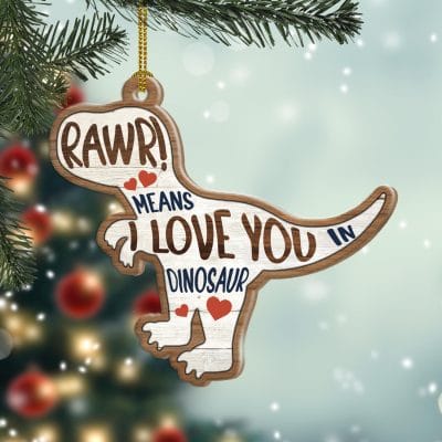 Alternative view of Rawr Means I Love You In Dinosaur T Rex Funny Valentine Custom Shaped Wooden Ornament
