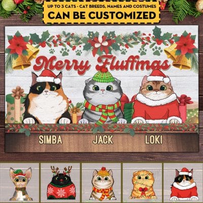 Personalized Cat Breeds Merry Fluffmas Christmas Doormat - Custom Christmas Doormat For Cat Lovers