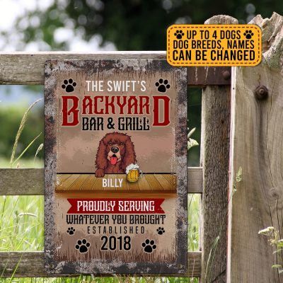 Alternative view of Personalized Dog Breed Backyard Bar And Grill Proudly Serving Metal Sign - Funny Dog Lover Indoor Outdoor Decor