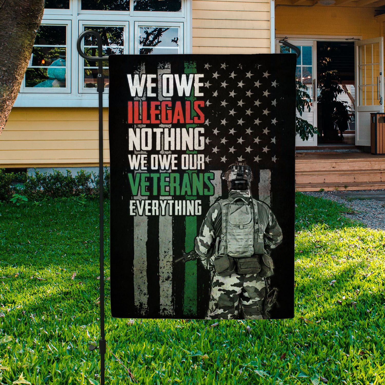 2VT. Veteran We Owe Illegals Flag Garden Flag Mockup 3