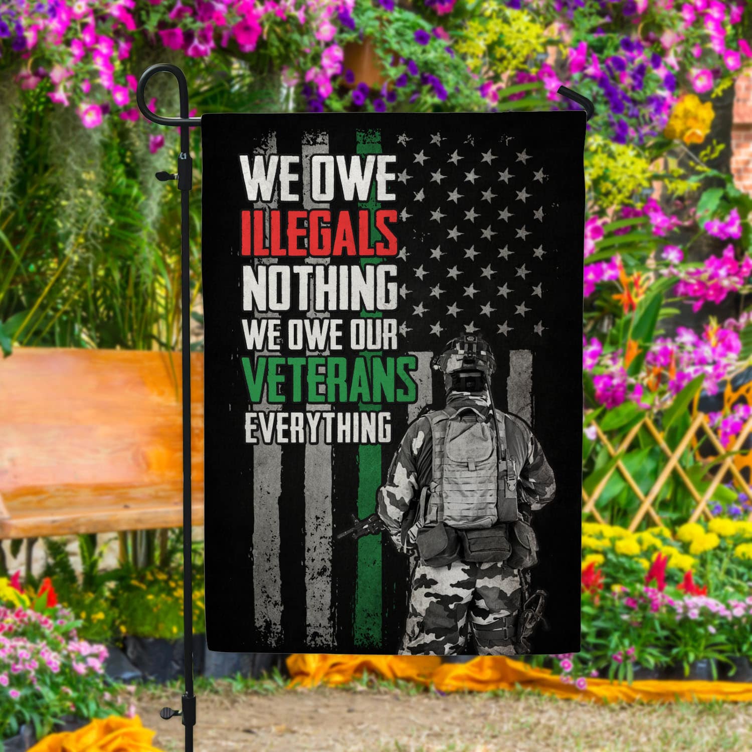 2VT. Veteran We Owe Illegals Flag Garden Flag Mockup 4