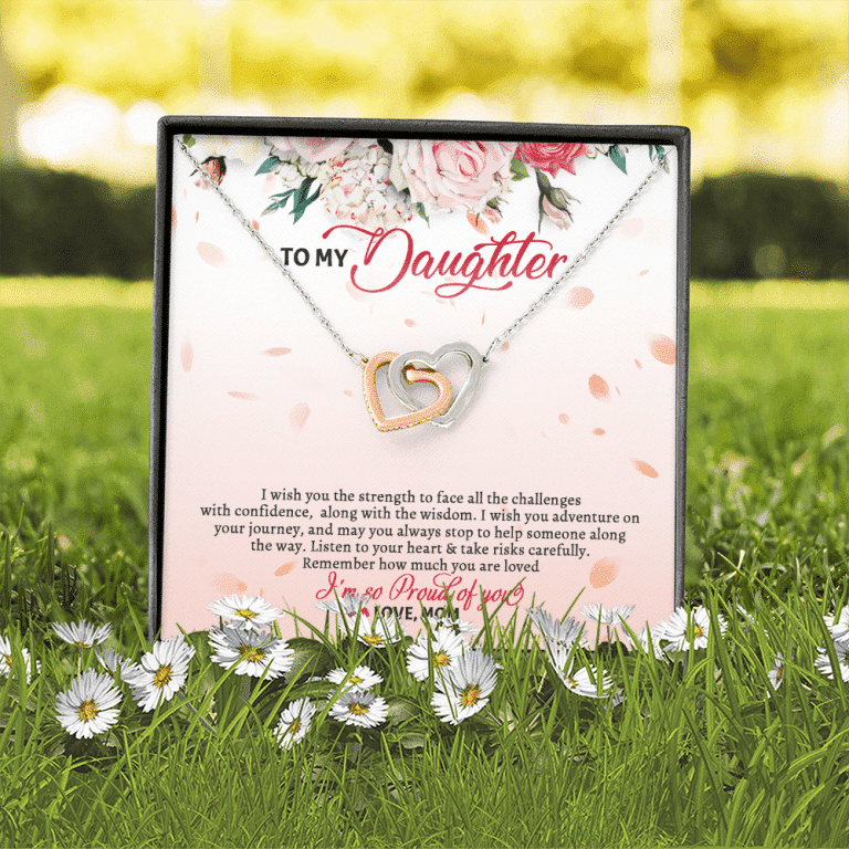 To My Daughter From Mom Wish You The Strength To Face All The Challenges Interlocking Hearts Pendant Necklace