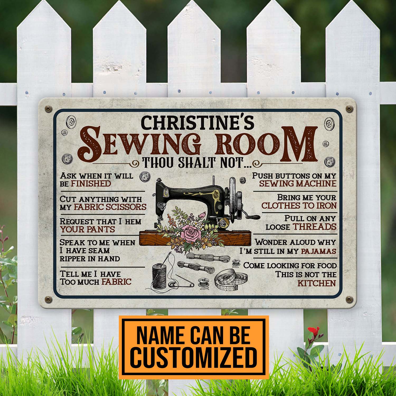 6VT. Sewing Room Thou Shalt Not metal sign mk2