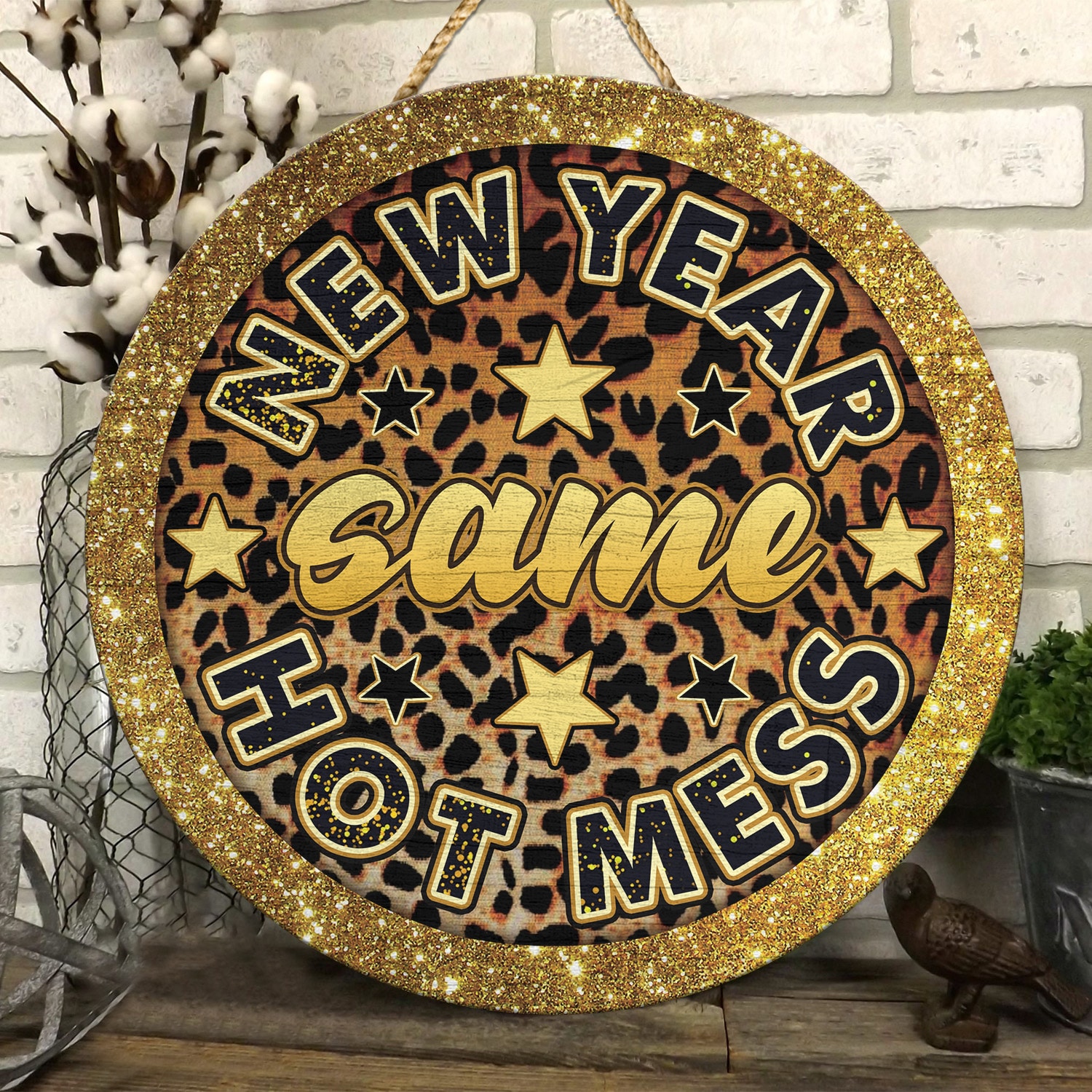 2. New Year Same Hot Mess Door Sign Mockup 6