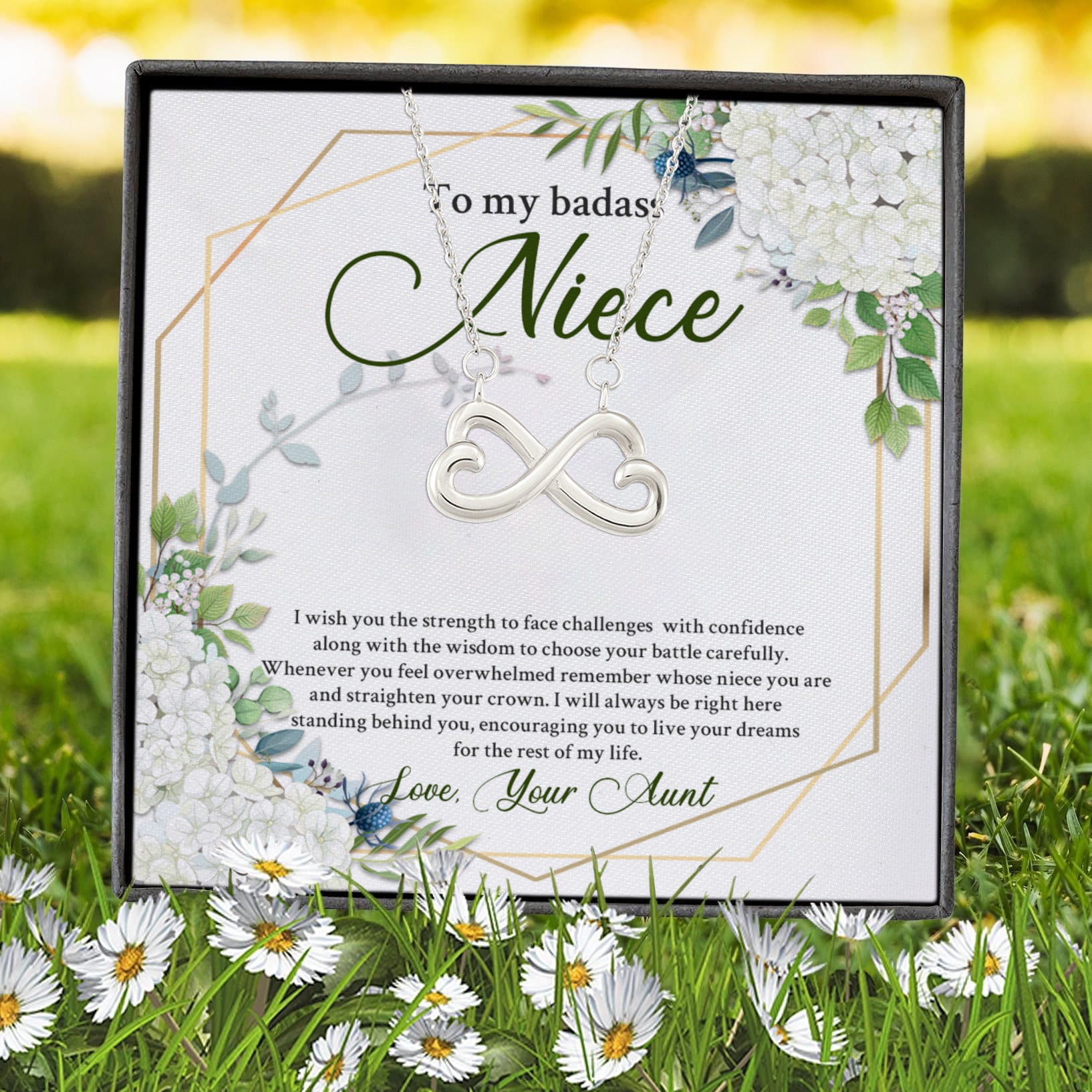 24 HG. Badass Niece Infinity Heart Necklace (Silver) 7