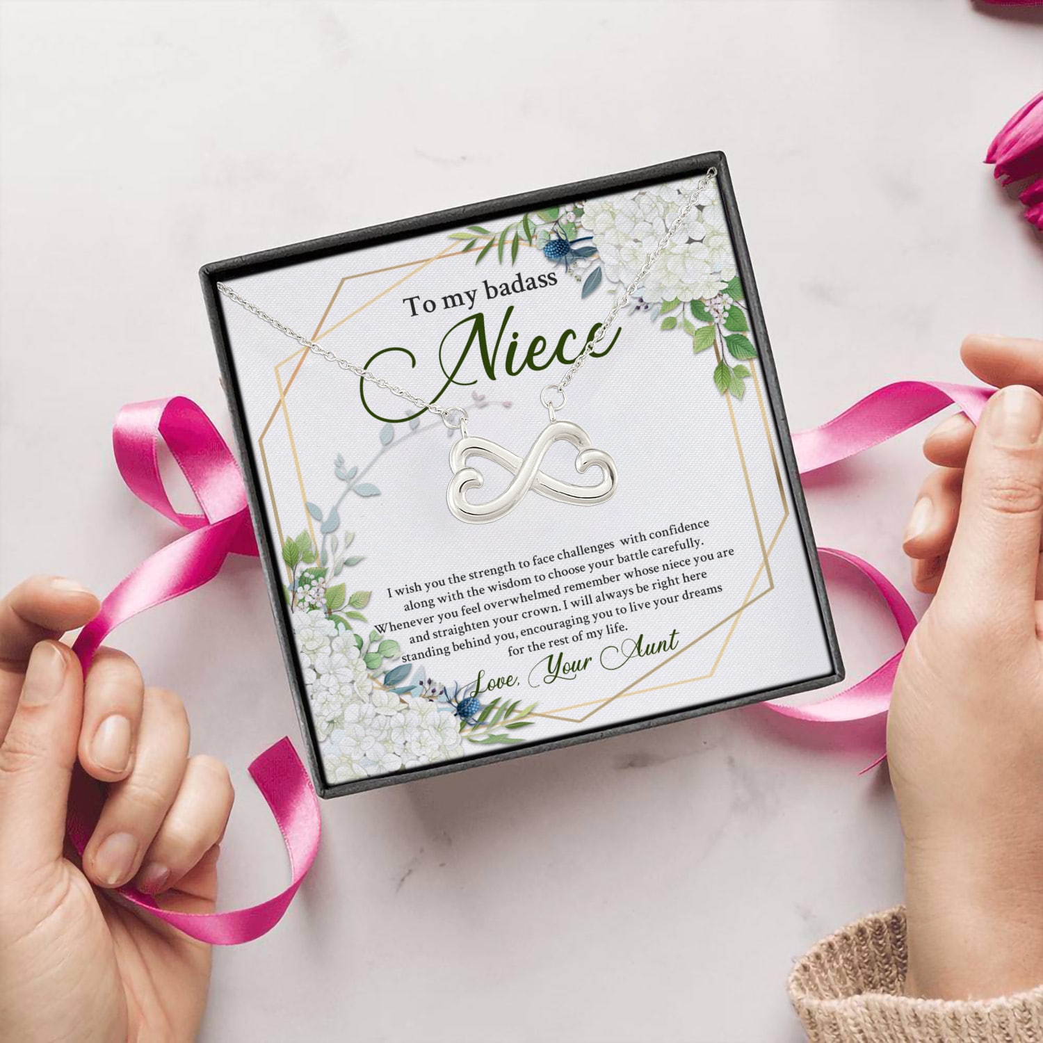 24 HG. Badass Niece Infinity Heart Necklace (Silver) 5