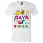 1Th. 100 days of school, White, V-Neck T-Shirt