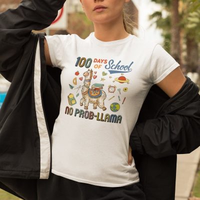 Alternative view of 100 Days Of School No Pro-Llama Cute Back To School T-Shirt - V-Neck Shirt