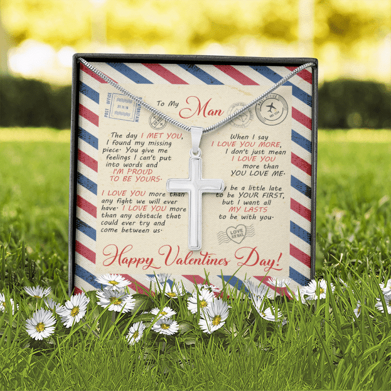 Valentines Gifts for Him to My Man the Day I Met You I Found My Missing Piece Artisan Crafted Cross Necklace