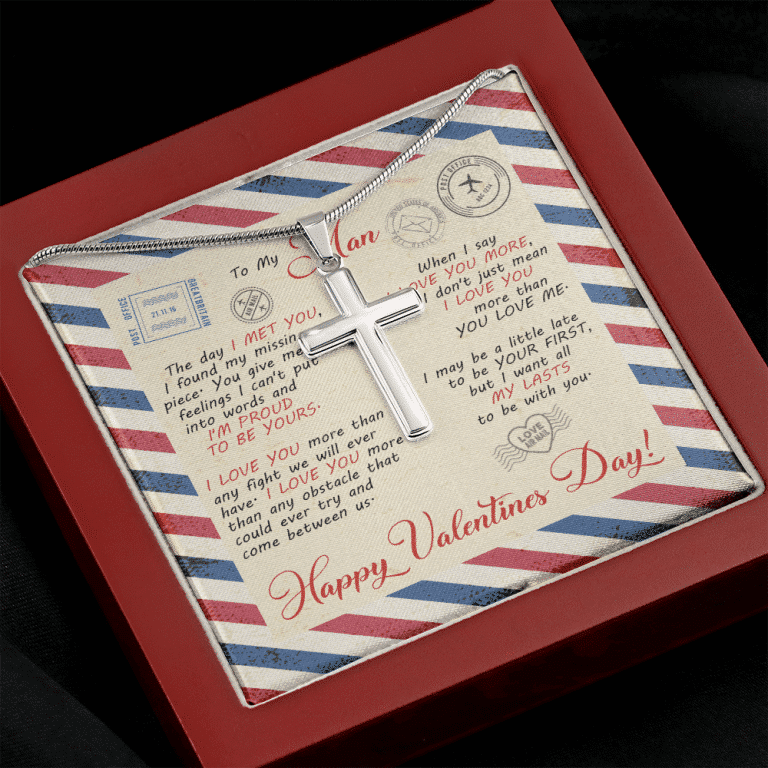 Valentines Gifts for Him to My Man the Day I Met You I Found My Missing Piece Artisan Crafted Cross Necklace