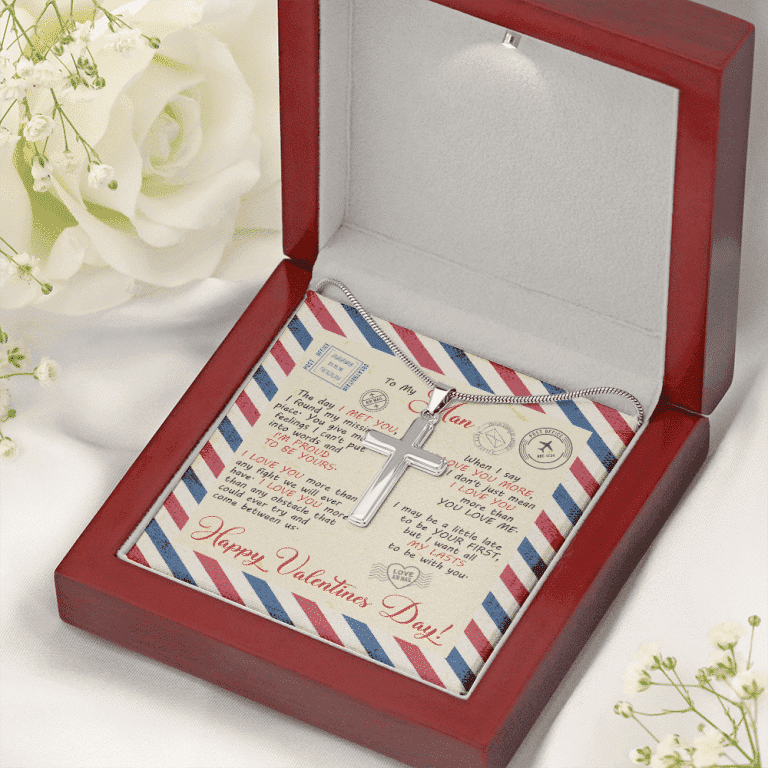 Valentines Gifts for Him to My Man the Day I Met You I Found My Missing Piece Artisan Crafted Cross Necklace