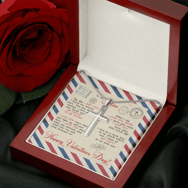 Valentines Gifts for Him to My Man the Day I Met You I Found My Missing Piece Artisan Crafted Cross Necklace