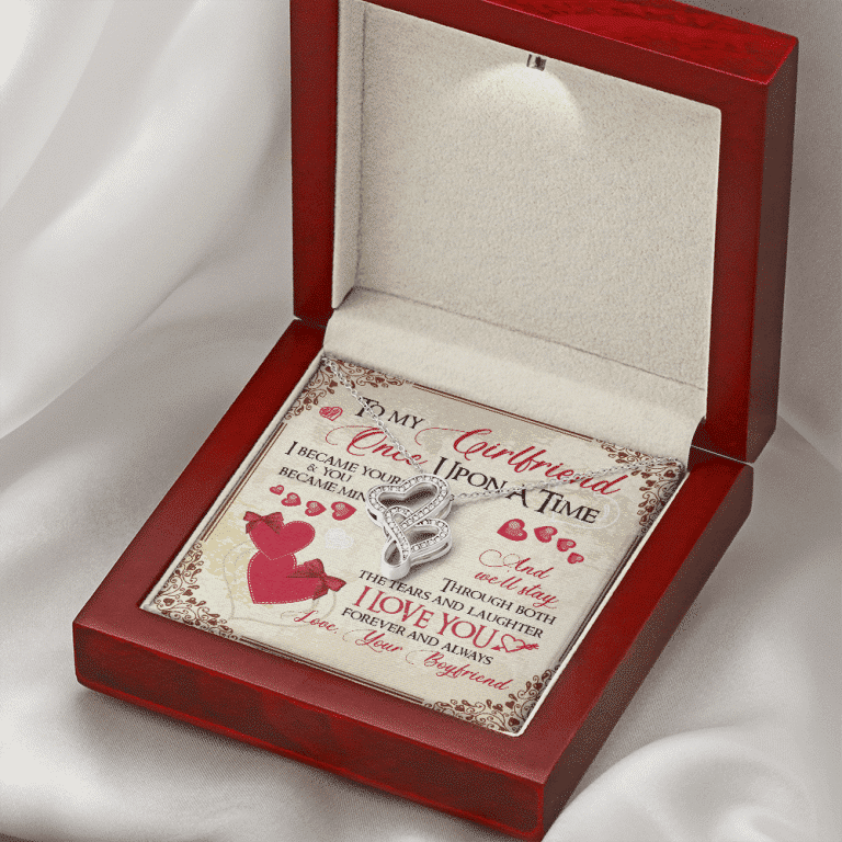 To My Girlfriend Once Upon A Time I Became Yours and You Became Mine Love You Forever Double Hearts Pendant Necklace