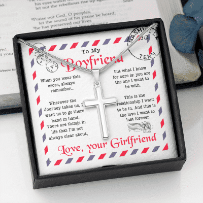 Valentines Gifts for Him To My Boyfriend When You Wear This Cross Always Remember Artisan Crafted Cross Necklace