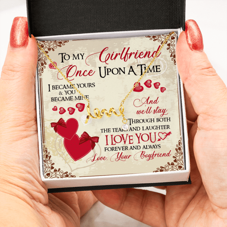 To My Girlfriend Once Upon A Time I Became Yours and You Became Mine Love You Forever Scripted Love Pendant Necklace