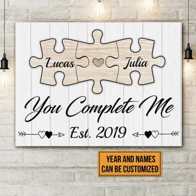 Personalized Couple You Complete Me Puzzle Wrapped Framed Canvas Prints - Unframed Poster - Anniversary Gifts