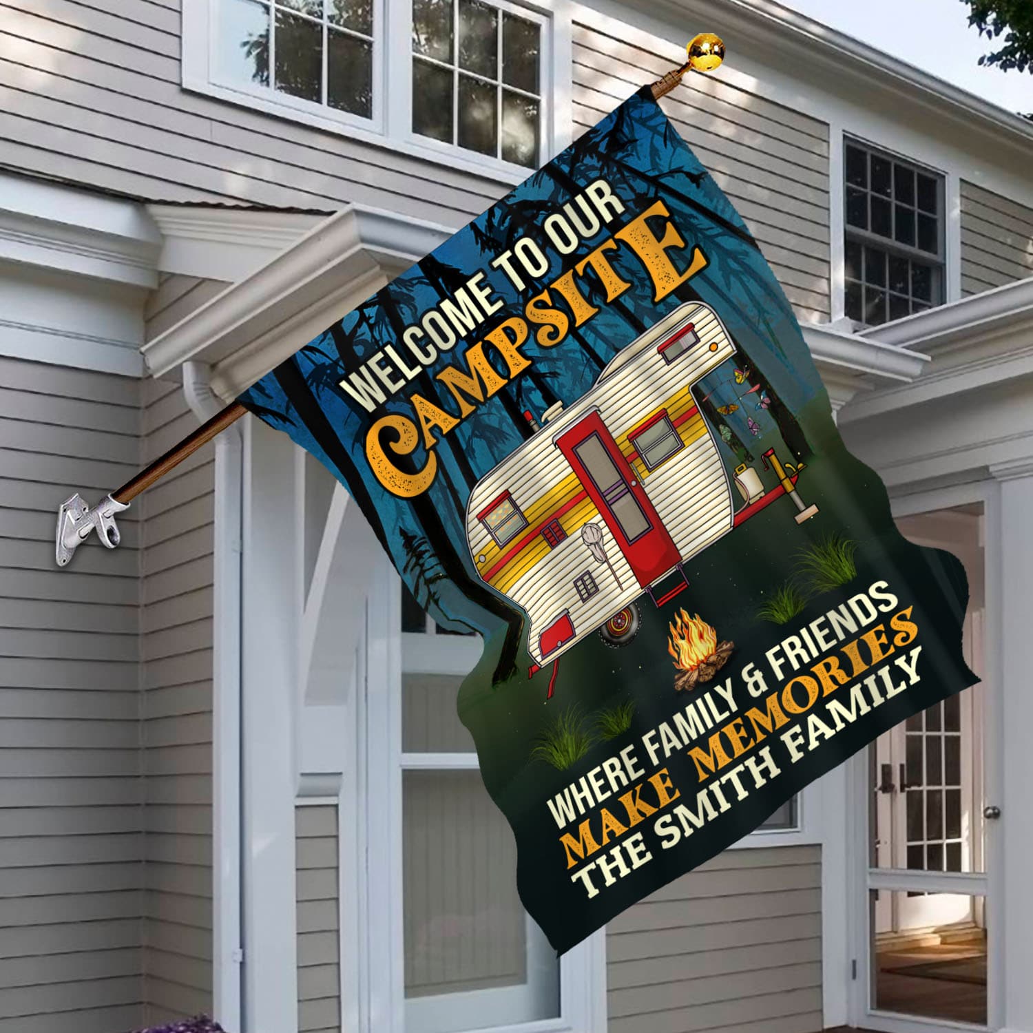 1VT. Welcome To Our Campsite RV Flag (Sample Design) House Flag Mockup 6