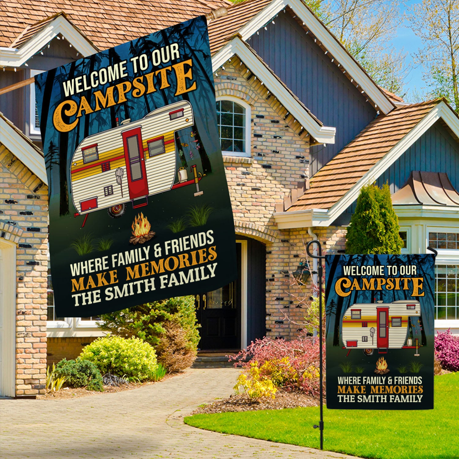 1VT. Welcome To Our Campsite RV Flag (Sample Design) Garden & House Mockup 3