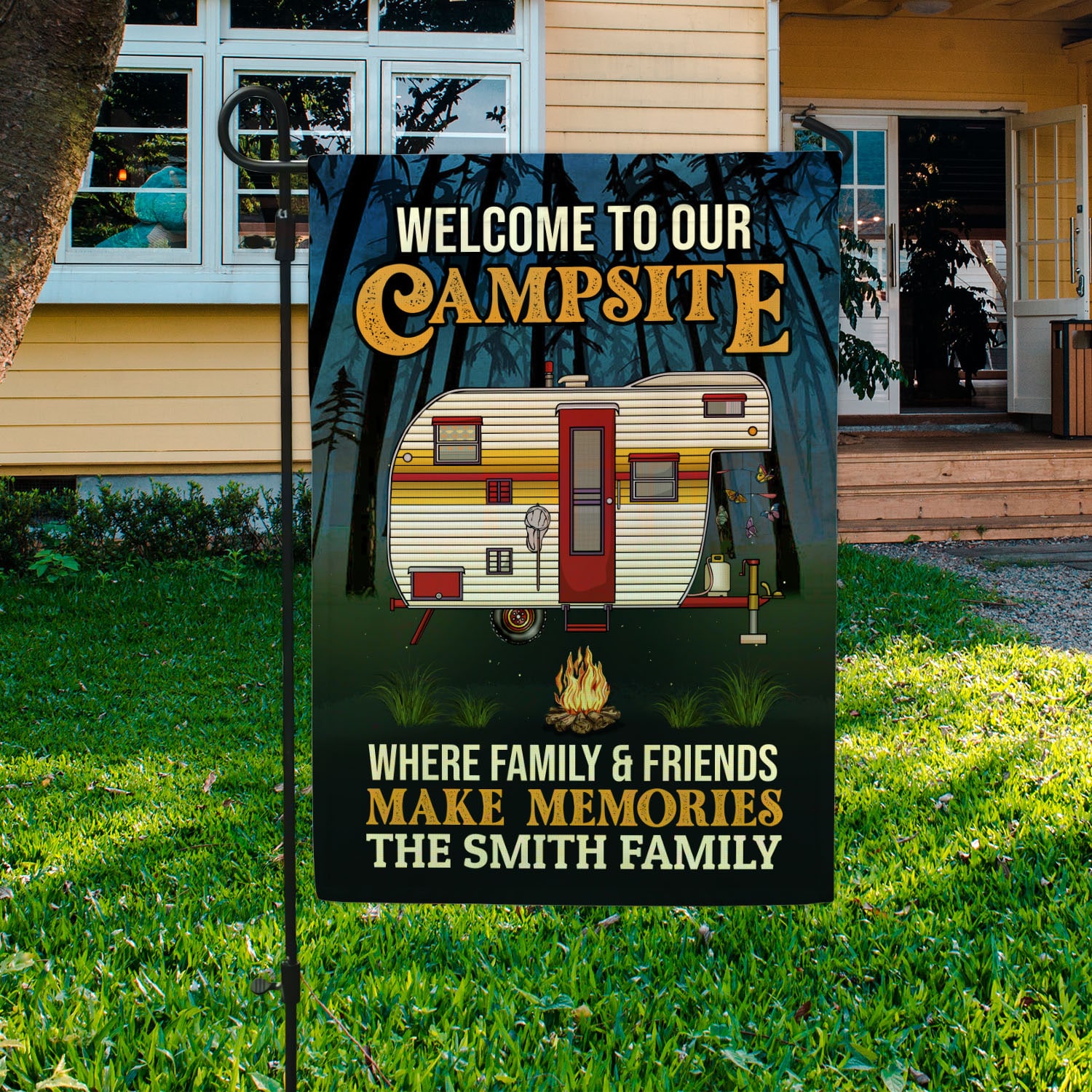 1VT. Welcome To Our Campsite RV Flag (Sample Design) Garden Flag Mockup 3