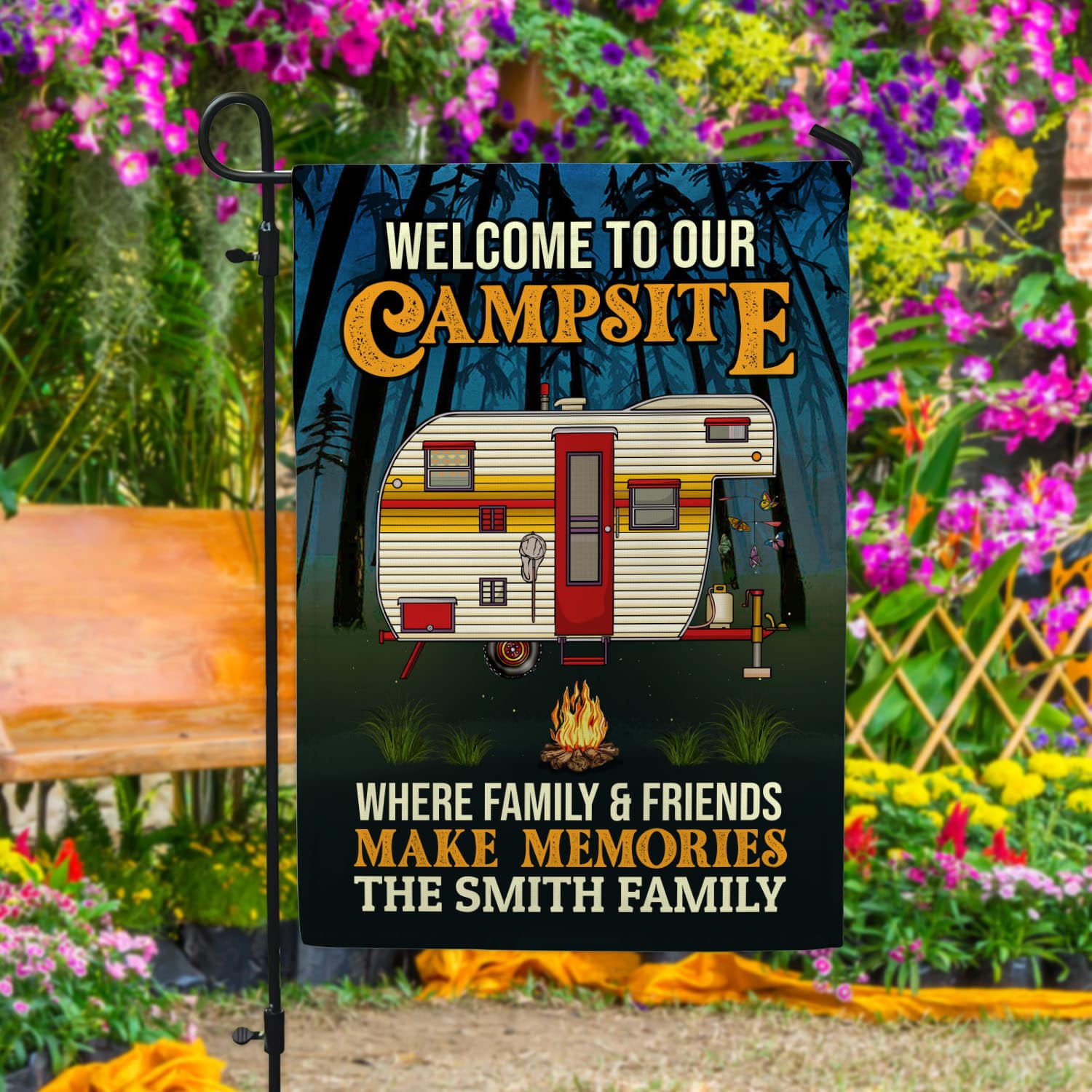 1VT. Welcome To Our Campsite RV Flag (Sample Design) Garden Flag Mockup 4