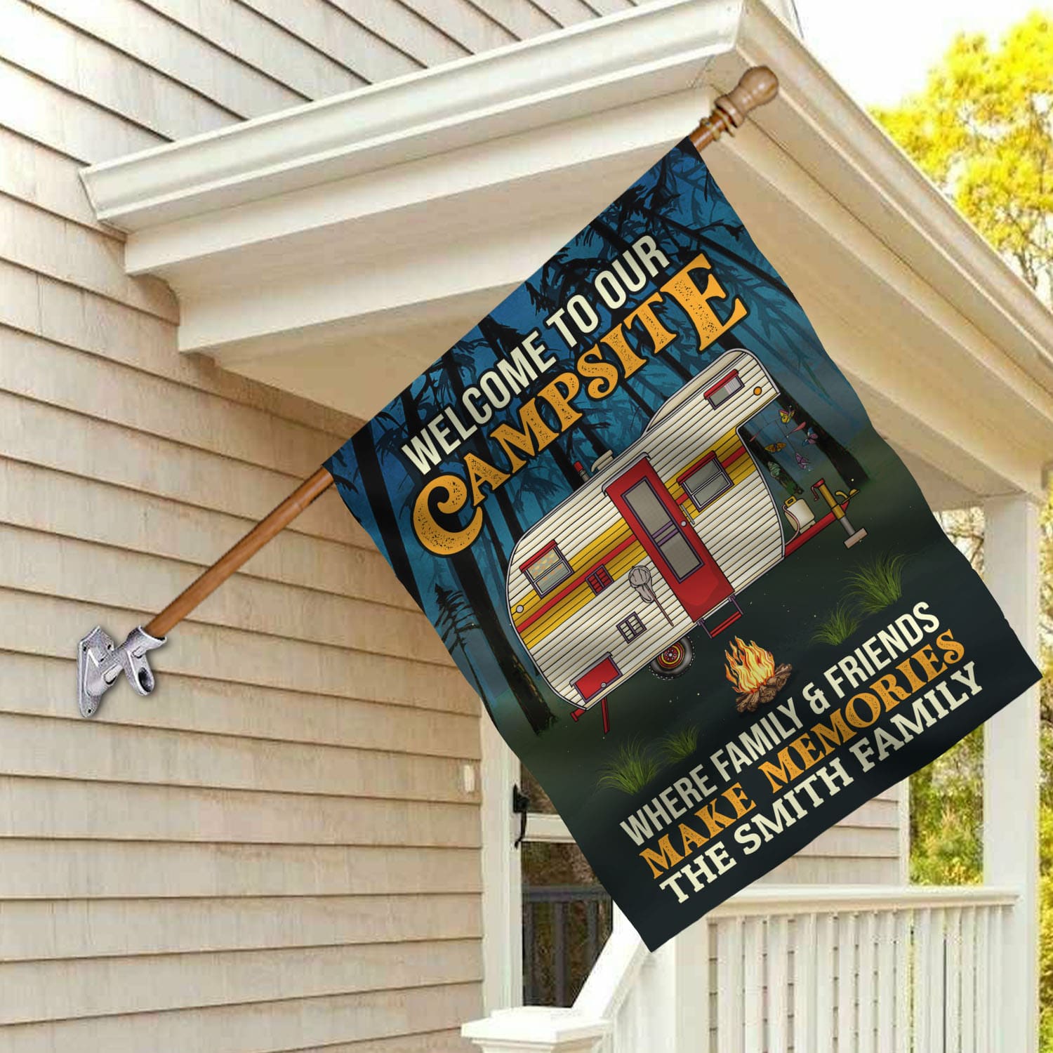 1VT. Welcome To Our Campsite RV Flag (Sample Design) House Flag Mockup 2