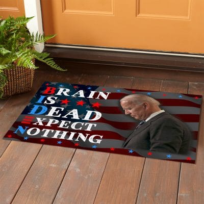 Alternative view of Brain Is Dead Expect Nothing Biden House Doormat - Outdoor Indoor Doormat