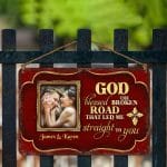 3Th. Godd Blessed The Broken Road - sample design Metal Sign Mockup 3