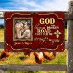 3Th. Godd Blessed The Broken Road - sample design Metal Sign Mockup 5