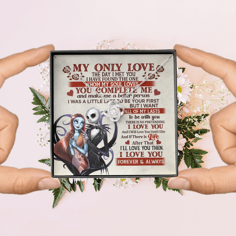 Jack and Sally Nightmare Before Christmas My Only Love The Day I Met You Valentines Love Knot Necklace