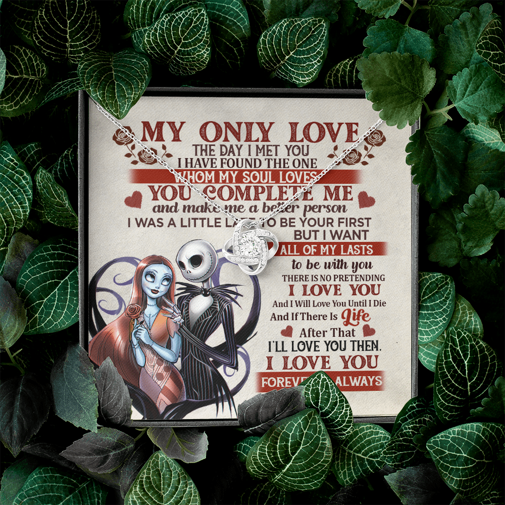 Jack and Sally Nightmare Before Christmas My Only Love The Day I Met You Valentines Love Knot Necklace