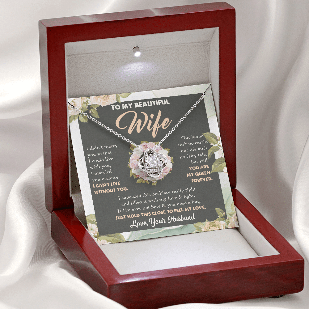 To My Beautiful Wife From Husband You Are My Queen Love Knot Necklace - Anniversary Valentines Necklace To My Beautiful Wife From Husband You Are My Queen Love Knot Necklace - Anniversary Valentines Necklace