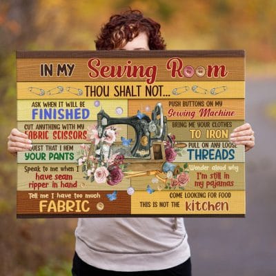 Sewing Room Decor in My Sewing Room Thou Shalt Not Ask when It Will Be Finished Gallery Wrapped Canvas Print - Home Decor Wall Art