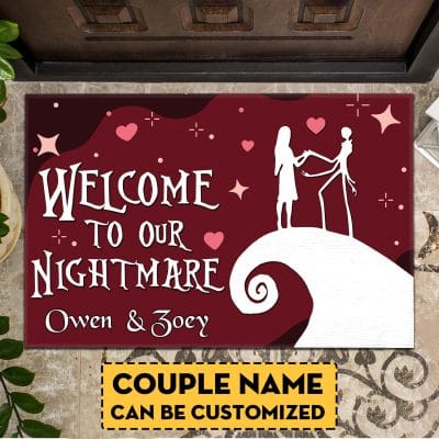 Alternative view of Personalized Jack Skellington And Sally Welcome to Our Nightmare Outdoor Indoor Doormat