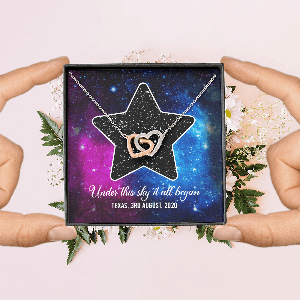Custom Valentine Gifts Star Map Constellation Necklace Under This Sky It All Began Interlocking Hearts Pendant Necklace