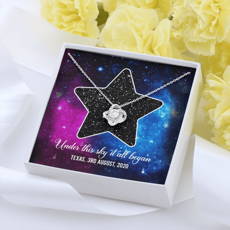 Custom Valentine Gifts Star Map Constellation Necklace Under This Sky It All Began Love Knot Pedant Necklace