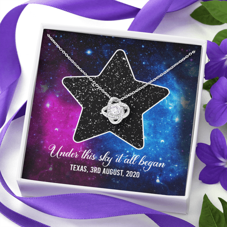 Custom Valentine Gifts Star Map Constellation Necklace Under This Sky It All Began Love Knot Pedant Necklace