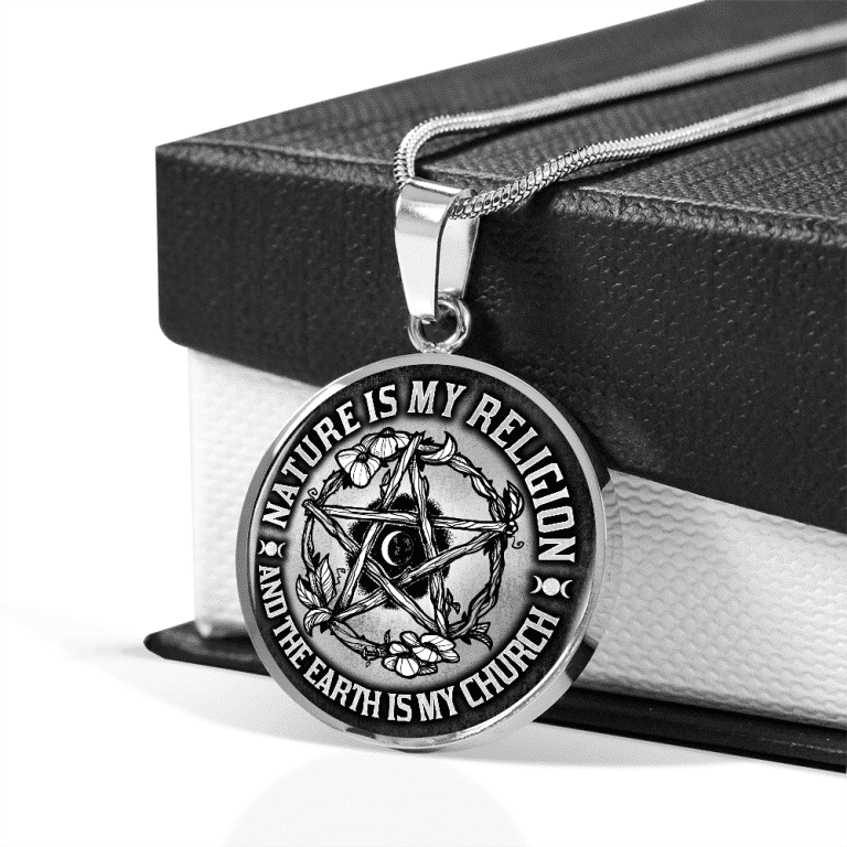 Nature Is My Religion And The Earth Is My Church Witch Wiccan Pentacle Luxury Circle Pendant Necklace - Bangle