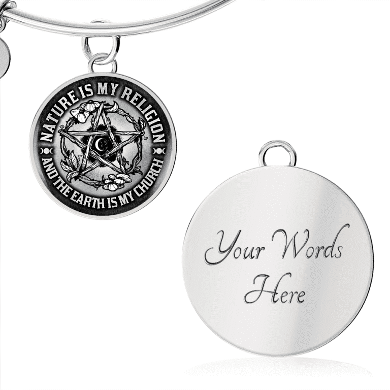 Nature Is My Religion And The Earth Is My Church Witch Wiccan Pentacle Luxury Circle Pendant Necklace - Bangle