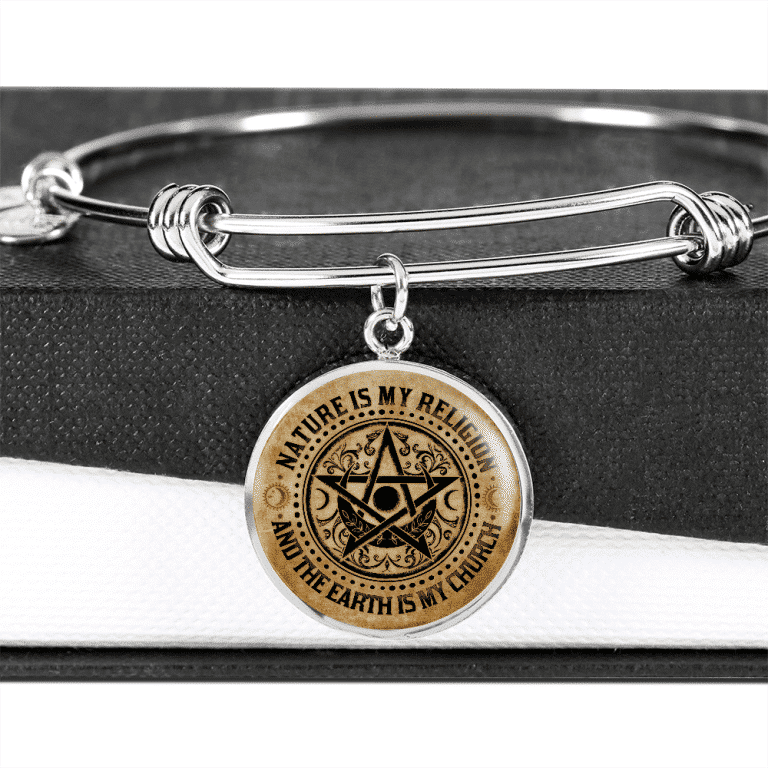 Nature Is My Religion And The Earth Is My Church Vintage Witch Circle Pendant Necklace - Bangle